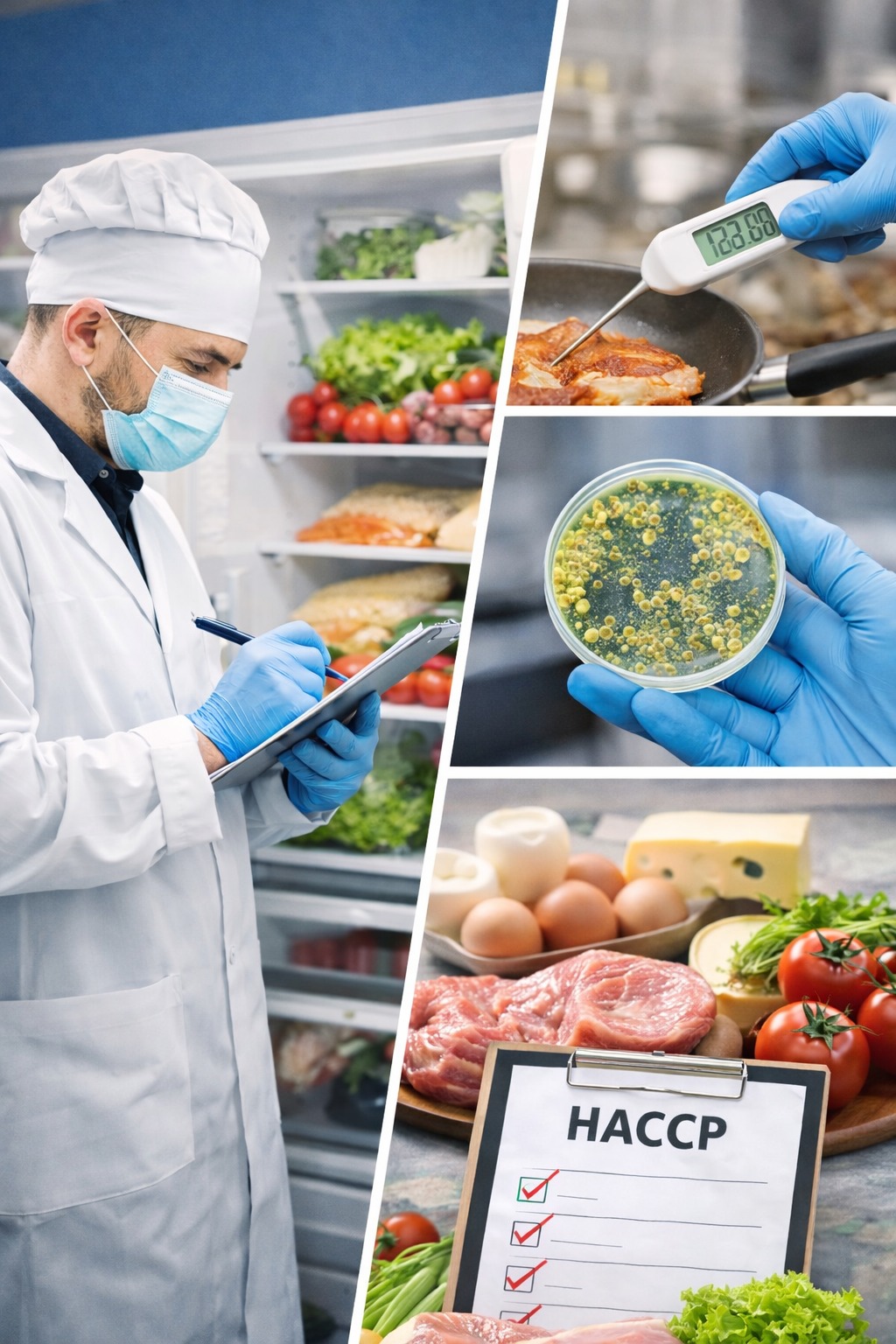 Moderne Hygieneschulung im Lebensmittelbereich: Reinigung, Händehygiene und mikrobiologische Untersuchungen sichern Qualität und Schutz vor Infektionen.